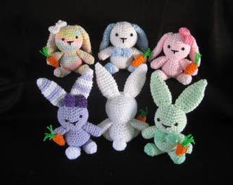 Crochet PATTERN - Bunny Rabbit Stuffed Animal, Amigurumi Crochet Bunny Pattern, Bunny Plushie with carrot andFloppy Ears; PDF Download file