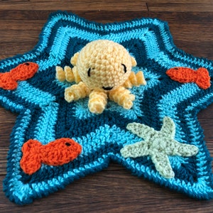 Häkelanleitung - Oktopus Fisch Lovey Decke, Oktopus Ocean Life Schmusedecke, Oktopus Fisch Starfish Lovey Häkeldecke