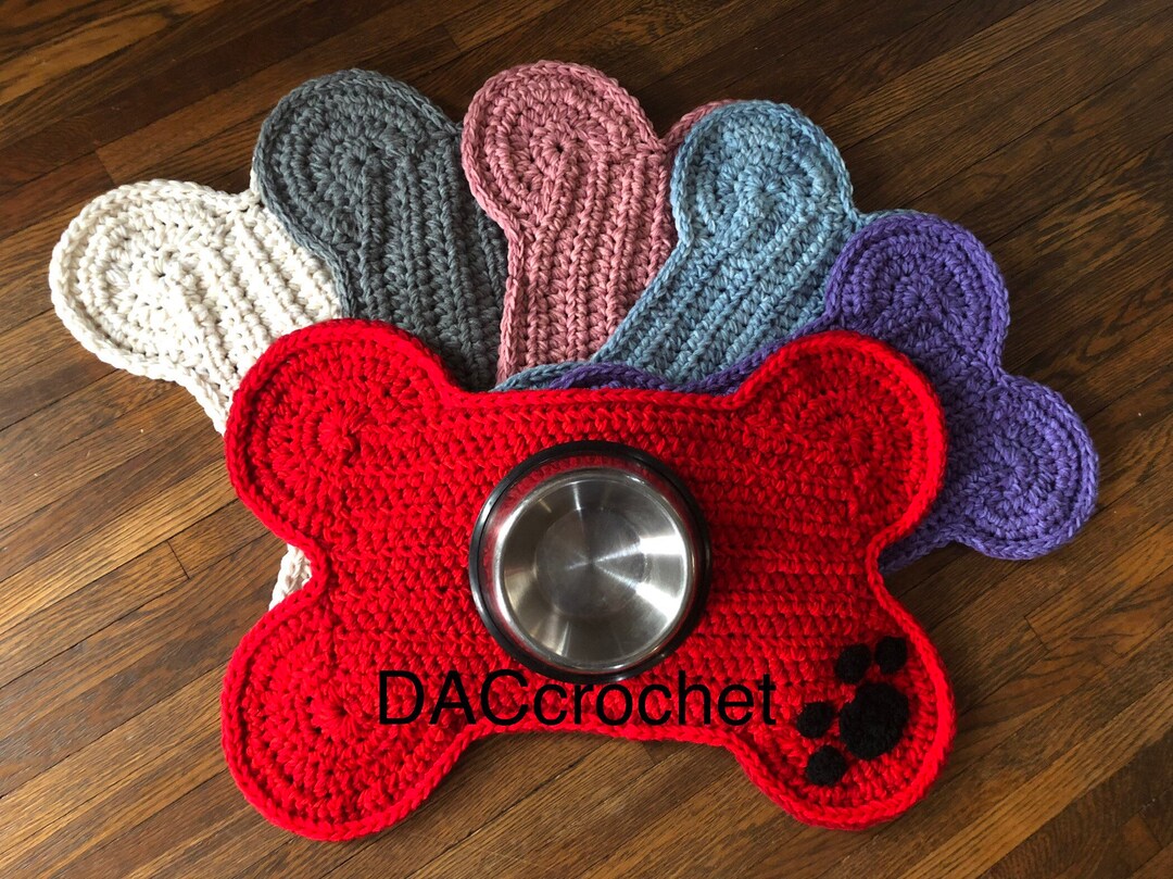 Dog Pet Mat With Paw Print, Personalized Dog Bone Placemat Rug, Dog