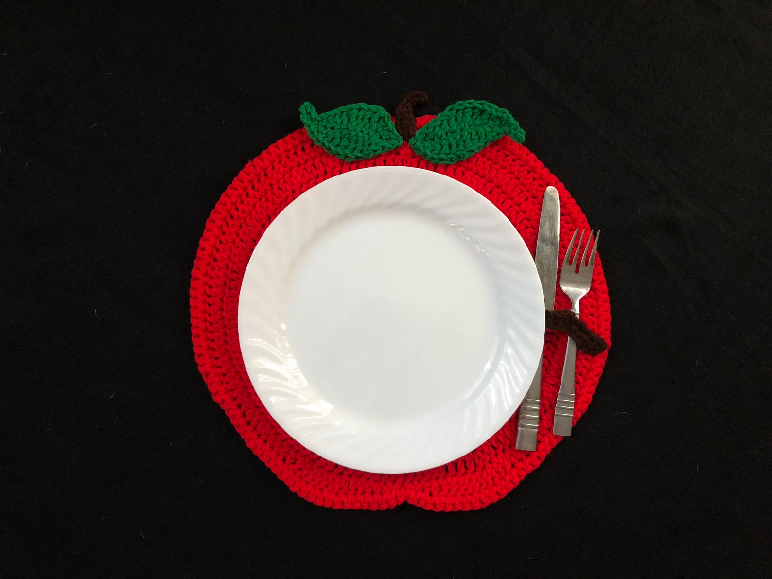 Crochet PATTERN Apple Placemat and Coaster Set Fall Apple Etsy