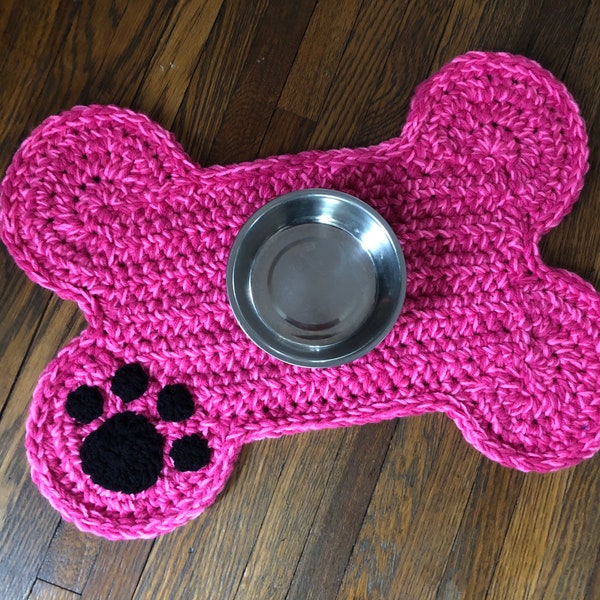 Pink Blend Personalized Dog Placemat, Paw Print Dog Bone Food Water Bowl Mat, Dog Puppy Pet Paw Print Feeding Mat, Pink Dog Bone Shaped Rug