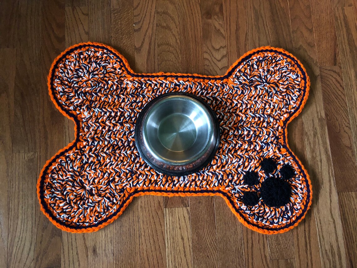 Dog Bone Mat With Paw Print Personalized Pet Food and Water Etsy