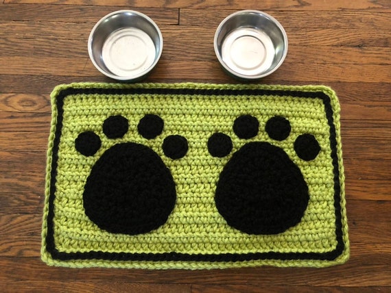 Crochet PATTERN Paw Prints Pet Bowl Mat Pet Placemat Paw Prints Crochet Dog Cat Rug Mat for Bowls Rectangle Pet Mat Pattern Etsy