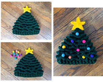 Crochet PATTERN - Christmas Tree Hat, Festive Holiday Xmas Tree Hat, Baby Child Adult Xmas Tree Hat, Christmas Tree Hat and Star Pattern