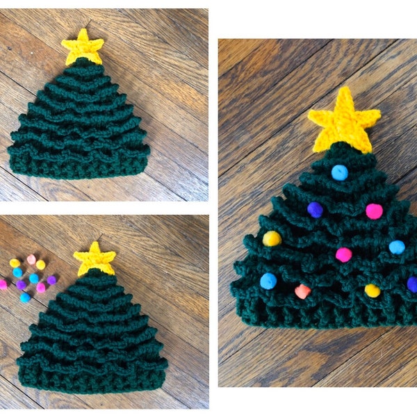 Crochet PATTERN - Christmas Tree Hat, Festive Holiday Xmas Tree Hat, Baby Child Adult Xmas Tree Hat, Christmas Tree Hat and Star Pattern