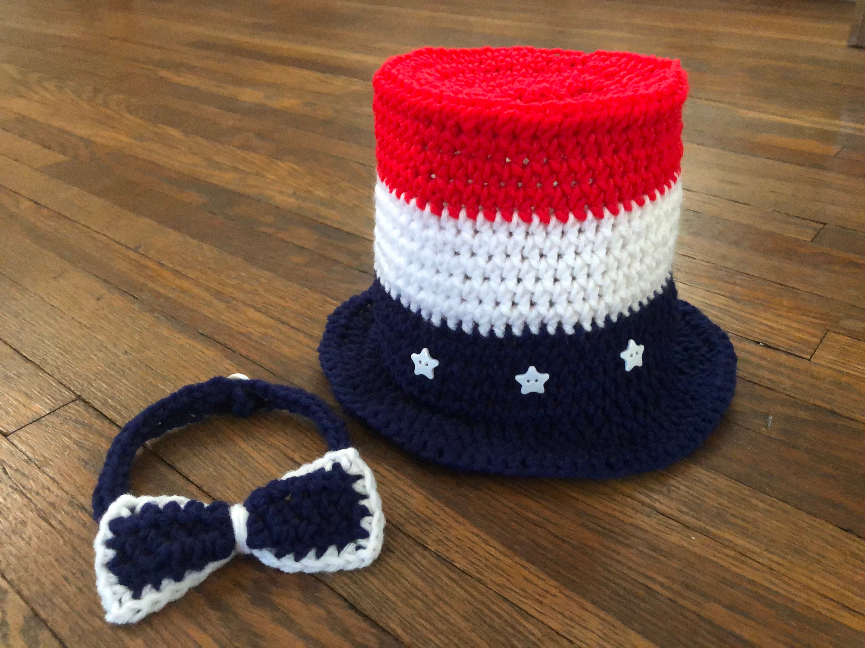 Patriotic Tall Top Hat, Baby Uncle Sam Hat, America Red White Navy Blue Baby Hat, Independence Day Hat and Bow Tie, Baby USA Photo Prop Hat