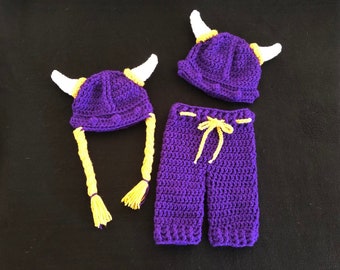 Baby Boy Girl Purple Viking Outfit, Minnesota Sport Colors Viking Hat Set, Viking Warrior Baby Gift Outfit, Baby Viking Costume Photo Prop