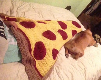 Crochet PATTERN - Pepperoni Pizza Slice Blanket; Pizza Afghan Blanket Pattern; Crochet Pizza Cocoon Blanket; Adult size; PDF download file