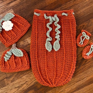 Crochet PATTERN - Pumpkin Snuggle Sack Cocoon Set, Newborn Pumpkin Hat, Pumpkin Blanket, Baby Pumpkin Cocoon Set Hat Mitts, Baby Photo Prop
