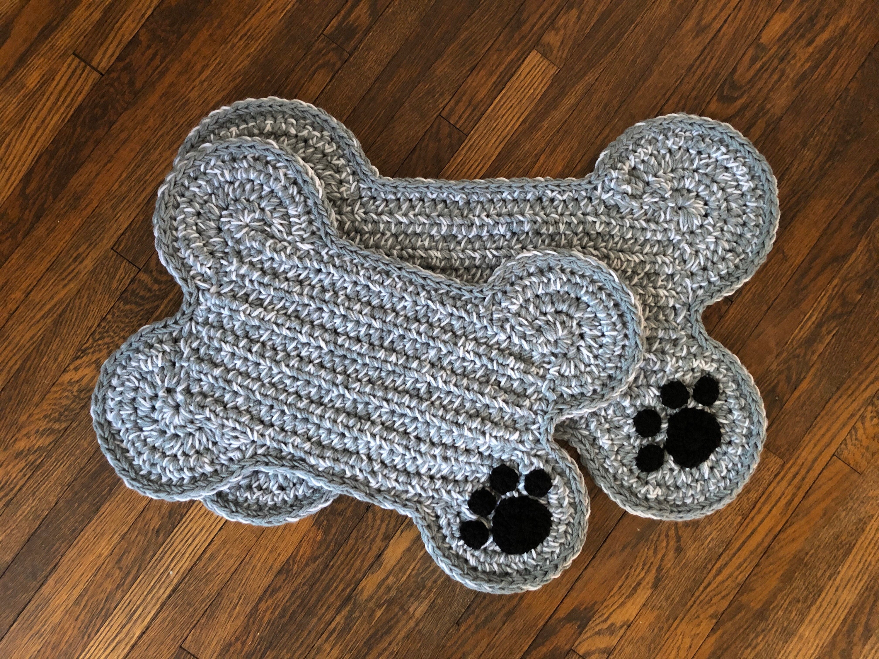 Grey White Blend Dog Bone Paw Print Mat Dog Bone Floor Place Etsy