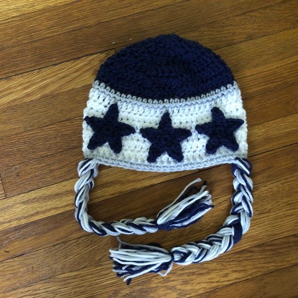 Crochet PATTERN - Cowboys Colors Football Hat, Dallas Colors Football Hat, Navy Stars White Silver Sport Hat, Adult Child Toddler Beanie Hat