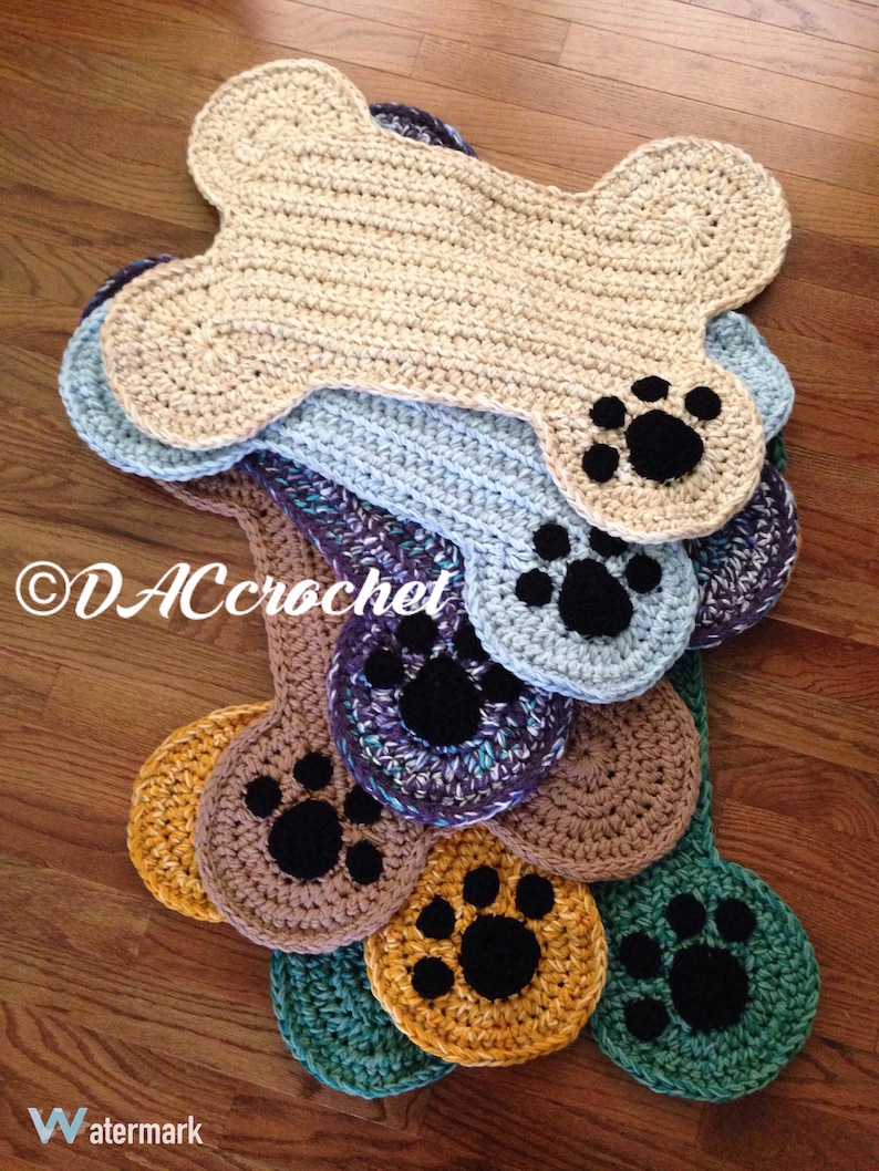 Crochet PATTERN Dog Bone Pet Placemat Dog Mat With Paw Etsy Canada