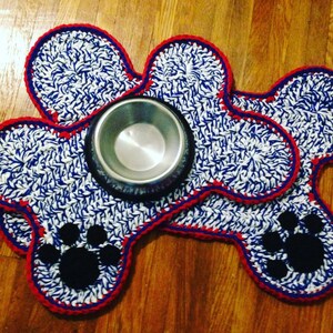 Large Size Dog Pet Mat with Paw Print, Personalized Dog Bone Food Water Bowl Placemat, Dog Bone Shaped Mat Rug, Dog Bone Feeding Place Mat image 5