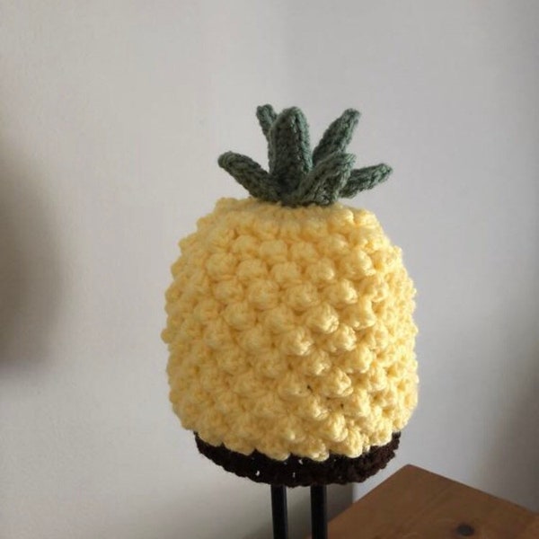 Crochet PATTERN - Pineapple Beanie Hat, Yellow Pineapple Hat, Textured Pineapple Beanie Hat Pattern, Newborn to Adult Size Photo Prop Hat