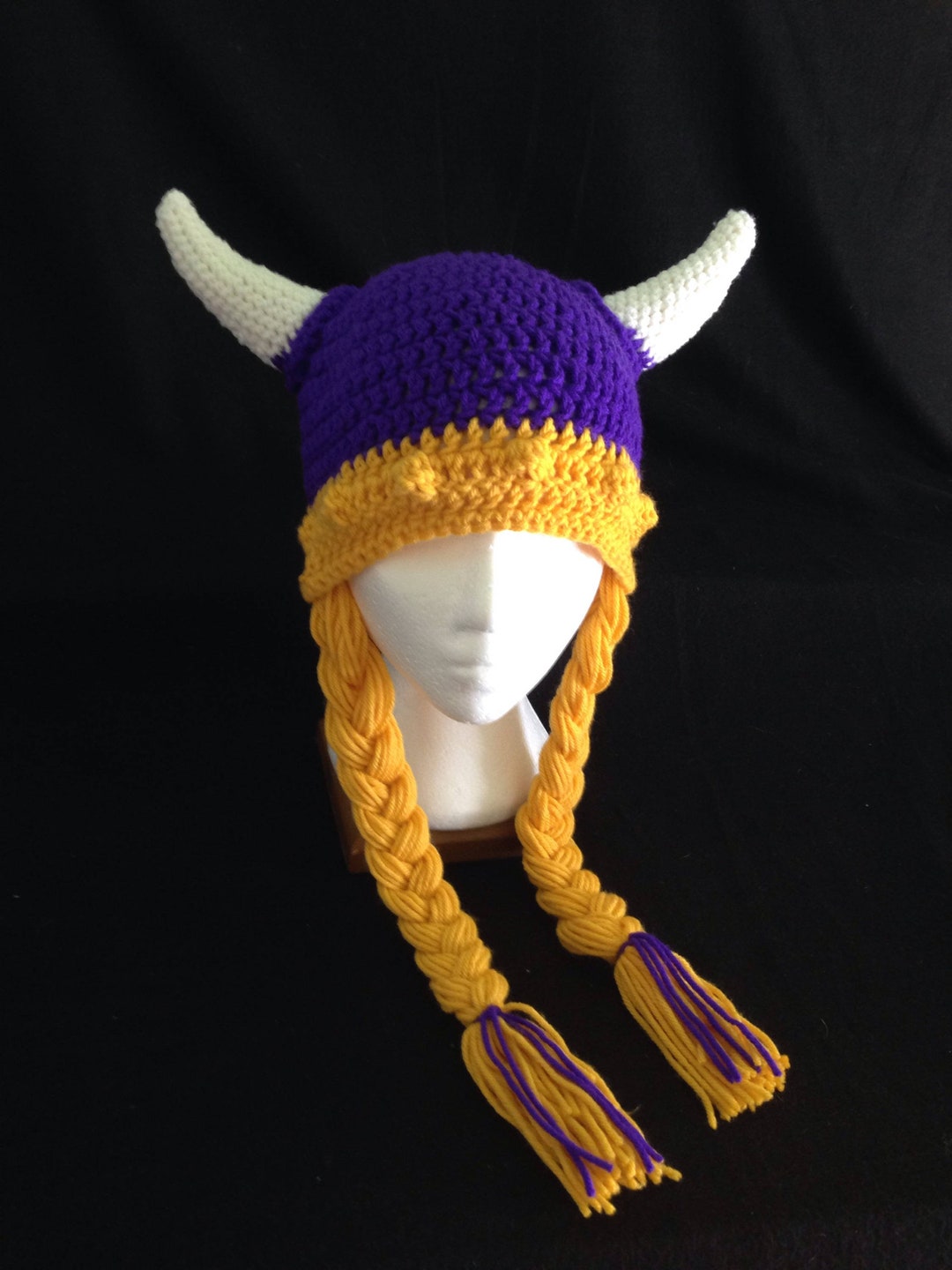 Crochet PATTERN - Viking Helmet Hat Pattern With Braids and Horns