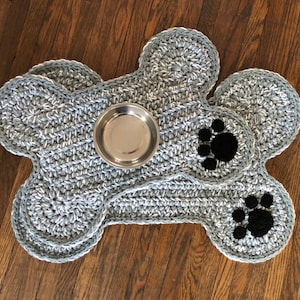 Large Size Dog Pet Mat with Paw Print, Personalized Dog Bone Food Water Bowl Placemat, Dog Bone Shaped Mat Rug, Dog Bone Feeding Place Mat image 3