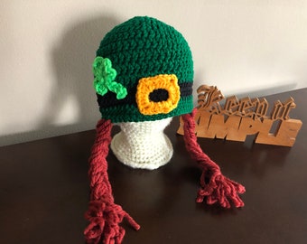 Crochet PATTERN - Girl Leprechaun Braided Hat, Miss Patty Leprechaun Hat, St. Patrick's Day Shamrock Leprechaun Hat, Family (7) Sizes