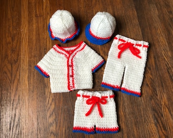 Crochet PATTERN - Baby Baseball Uniform, Newborn All Star Baseball Outfit; Boy Girl Twins Baseball Set, Photo Prop Baby Baseball Uniform