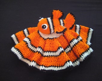 Crochet PATTERN - Clownfish Lovey Baby Blanket; Lovey Stuffed Toy Security Blanket; Clown Fish Lovey Security Blanket; PDF download file
