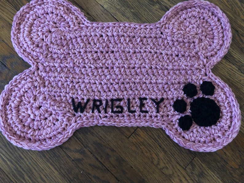 Dog Bone Mat With Paw Print Personalized Pet Food and Water Etsy