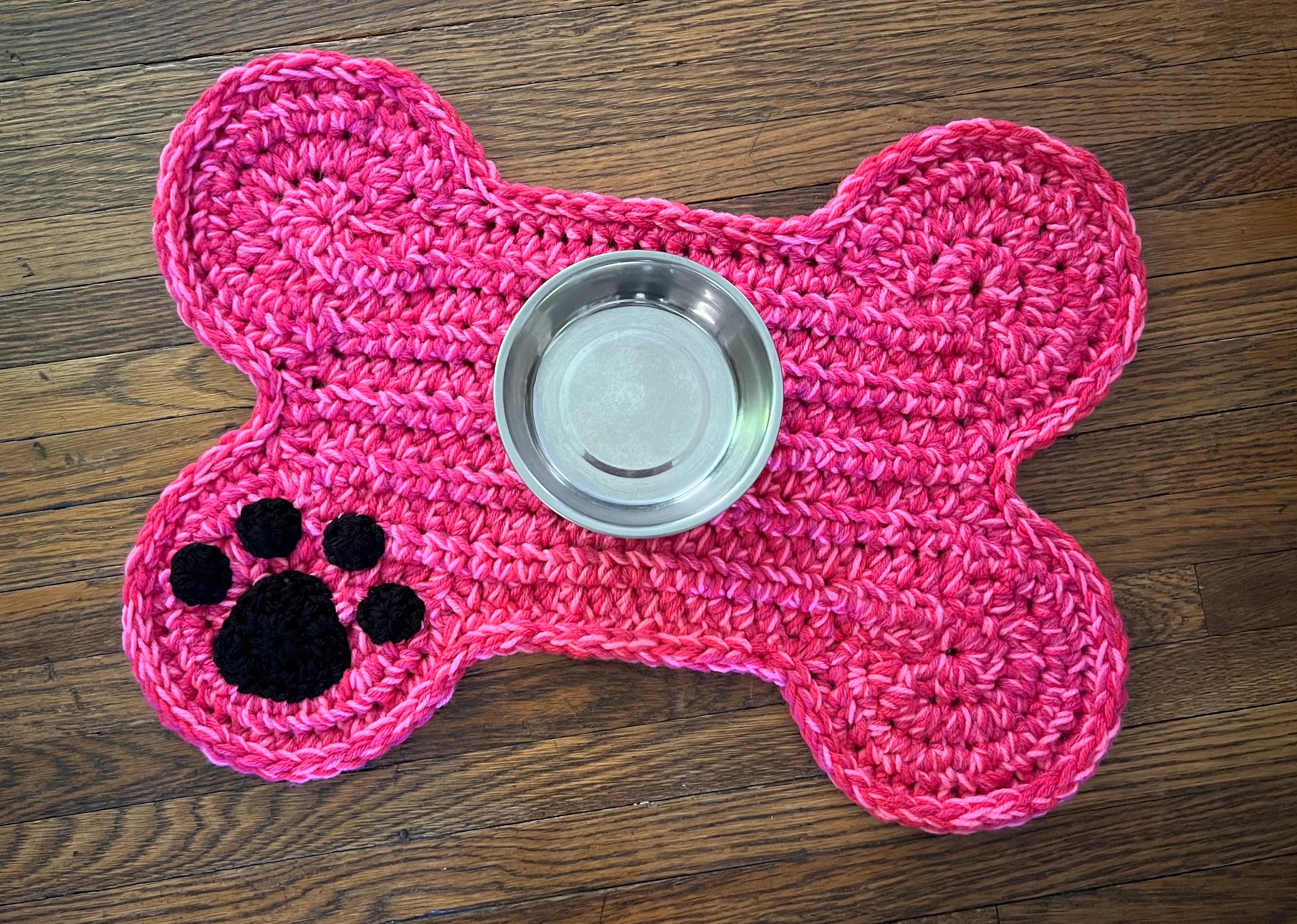 Pink Blend Personalized Dog Mat, Paw Print Dog Bone Food Water Bowl Mat, Dog Puppy Pet Feeding Placemat, Dog Bone Shaped Rug, Pet Dog Gift