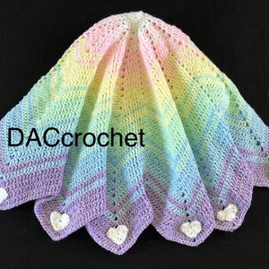 Crochet PATTERN - Rainbow Love Hearts Blanket, Rainbow Ripple Baby Blanket, Chevron Rainbow Blanket Pattern, Round Baby Blanket