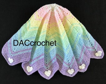 Crochet PATTERN - Rainbow Love Hearts Blanket, Rainbow Ripple Baby Blanket, Chevron Rainbow Blanket Pattern, Round Baby Blanket