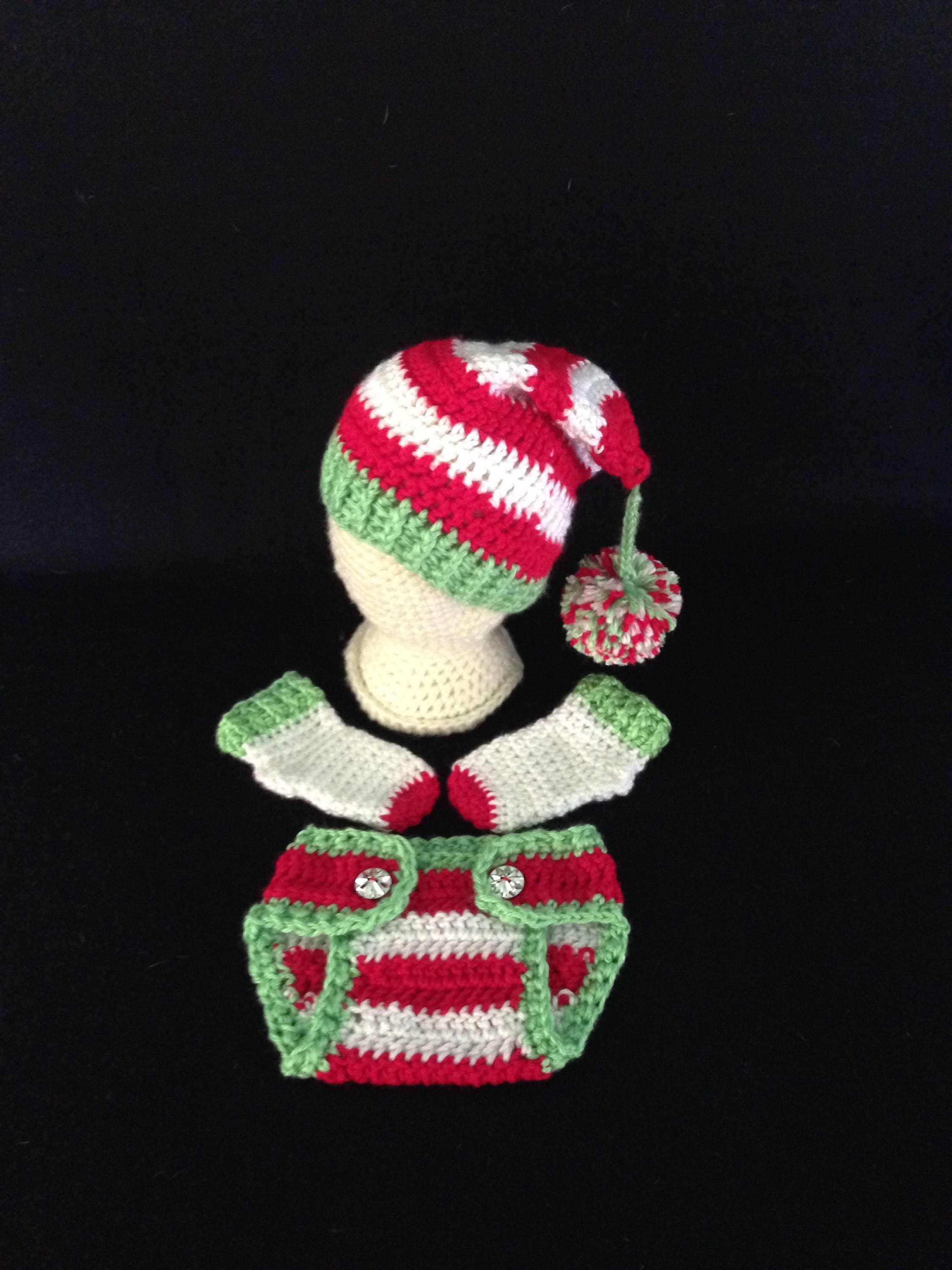 Crochet PATTERN - Baby Elf Hat and Diaper Cover Outfit, Baby Christmas Elf Photo Prop Costume, Santa Helper Newborn Outfit, Baby Elf Hat Set
