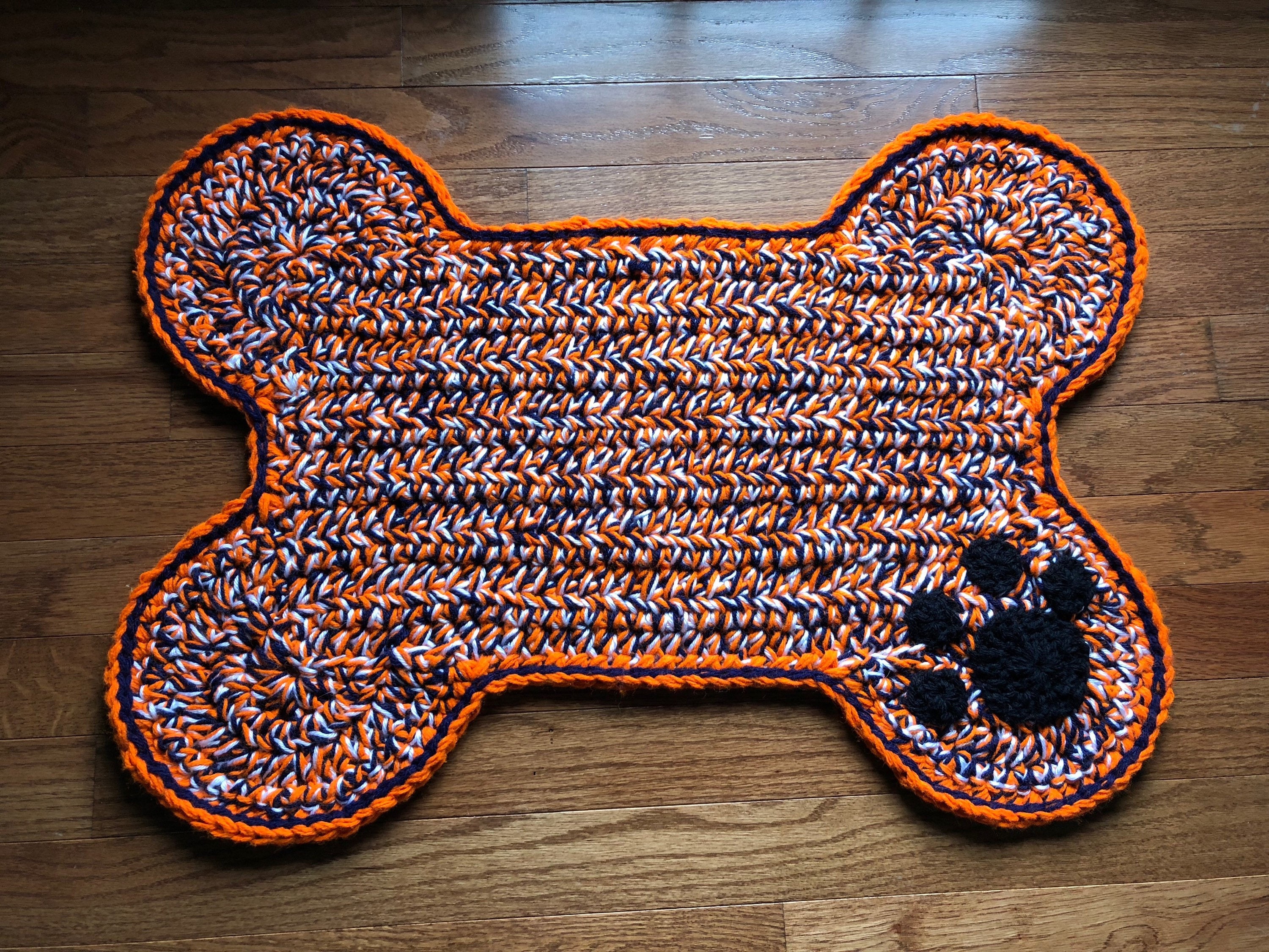 Dog Bone Placemat with Paw Print Crochet Pet Floor Food Bowl Etsy
