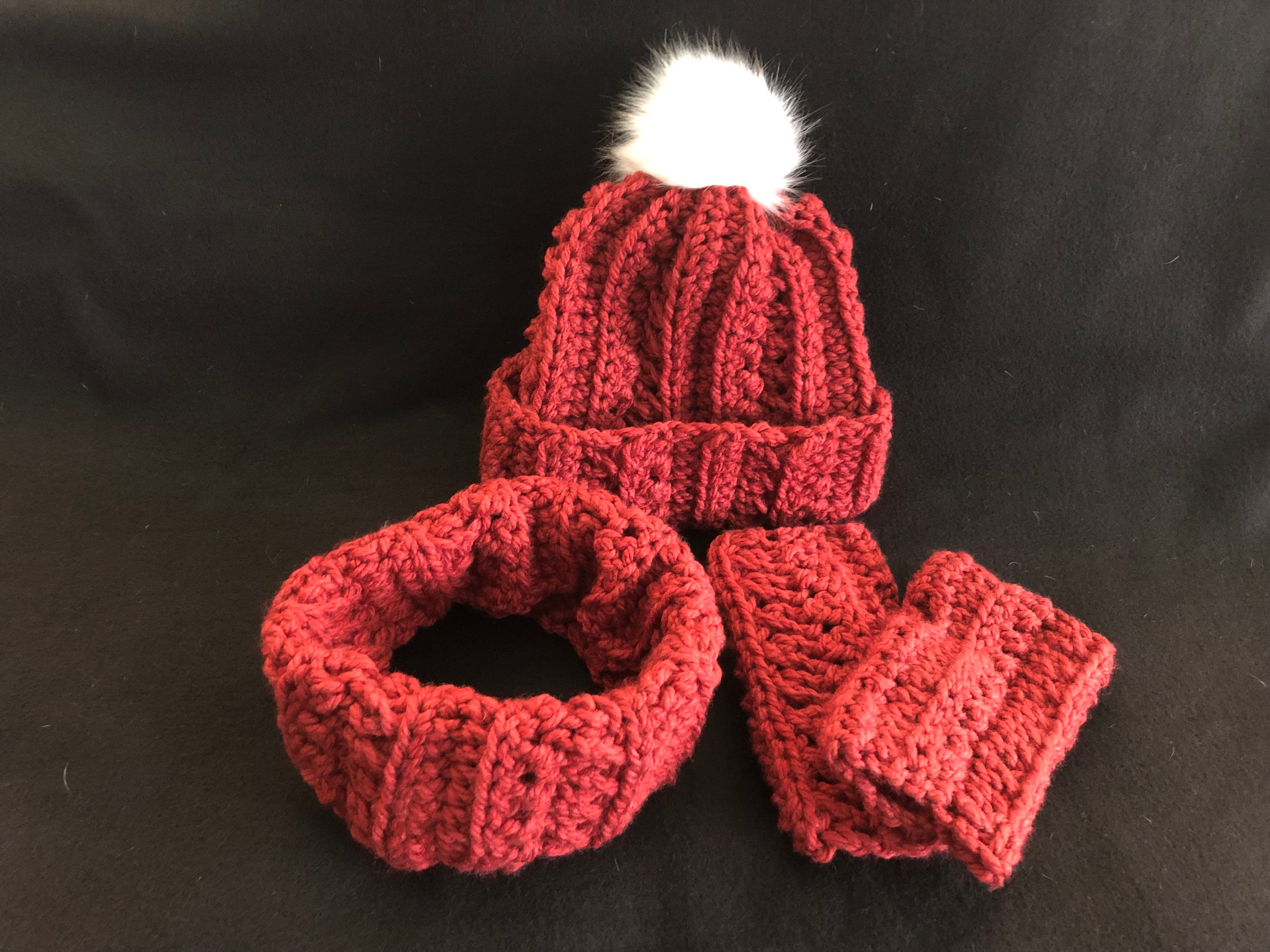 Handmade Crocheted Chenille Cable Knit Hat & Scarfs Sets(2), Adult, NWOT Crochet Hat and Scarf Set Pattern + Tutorials | The Crochet  main image 2