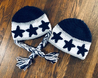 Cowboys Football Team Hat, Men Women Navy Star Cowboys Colors Hat, Toddler Child Dallas Football Hat, Blue White Silver Football Beanie Hat