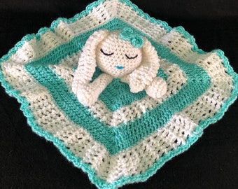 Bunny lovey security blanket, baby stuffed rabbit, floppy ears bunny toy lovey, stuffed bunny lovey blanket, bunny easter gift for baby