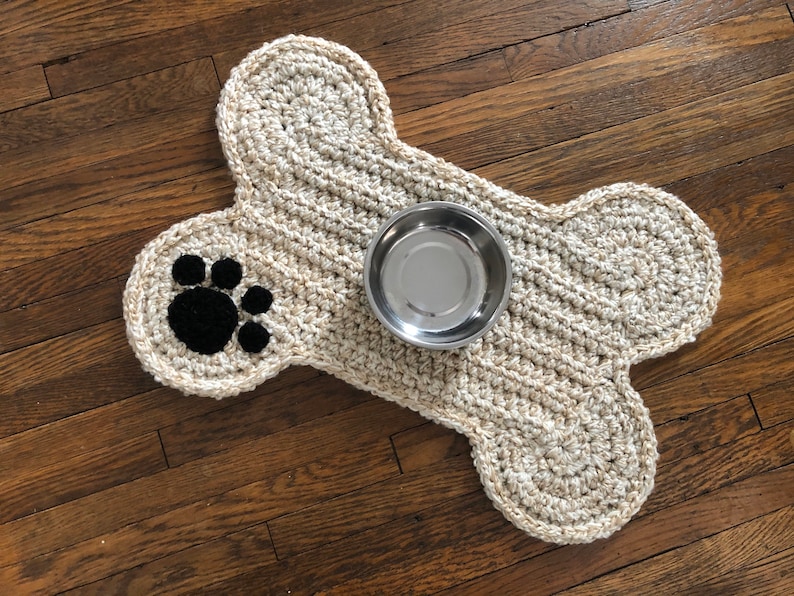 Ivory Beige Dog Mat With Paw Print Personalized Dog Bone Food Etsy