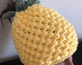 Crochet PATTERN - Pineapple Messy Bun Beanie, Pineapple Ponytail Hat, Messy Bun Pineapple Beanie, Toddler Child Adult Pineapple Beanie Hat