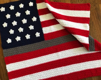 Crochet PATTERN - American Flag Blanket, Thin Line America Flag Afghan, Adult Lap Throw USA Flag Blanket, Baby or Toddler Flag Blanket