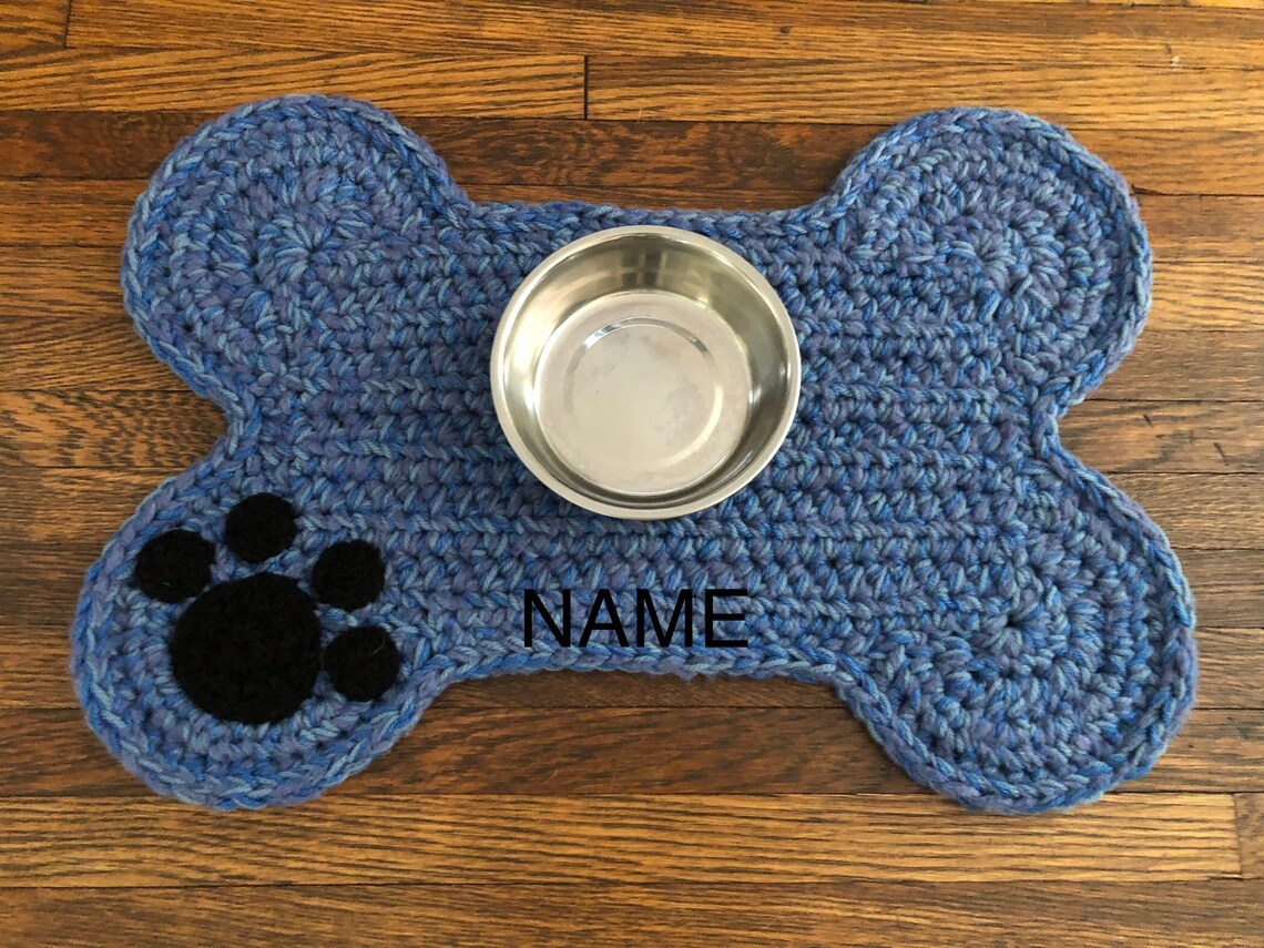 Dog Bone Mat With Paw Print Personalized Pet Food and Water Etsy