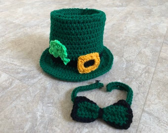 Baby Leprechaun Top Hat, St Patrick's Day Hat and Bow Tie, Leprechaun Shamrock Baby Photo Prop Gift Hat, Irish Leprechaun Outfit Costume