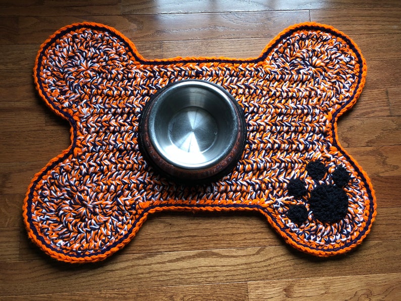 Dog Bone Paw Print Place Mat Navy Orange White Pet Rug Floor Etsy