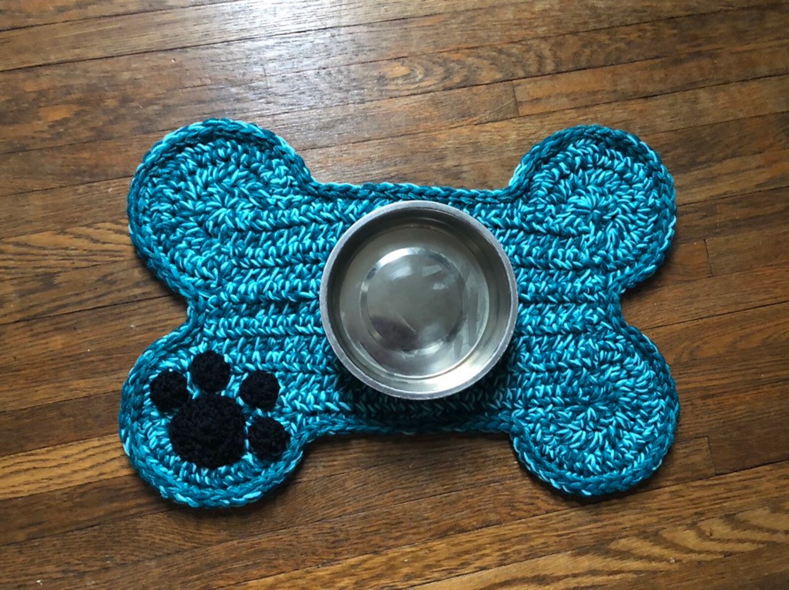 Dog Bone Placemat with Paw Print Crochet Pet Floor Food Bowl Etsy