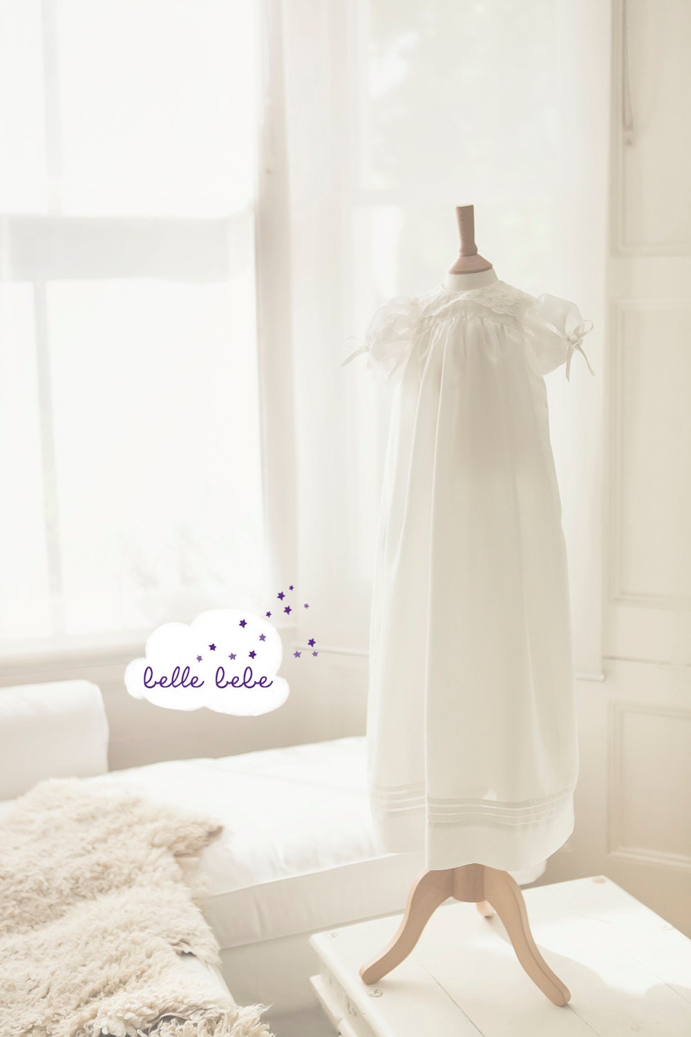 Silk Christening Robe & Bonnet BD01507 - 3 Months Only main image 1