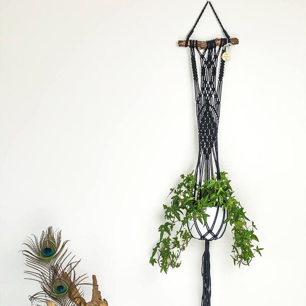 macrame plant hanger // bohemian decor // plant holder // navy blue // home decor // hanging planter // boho wall decor //