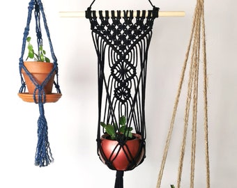 Black Macrame Plant Hanger: Boho Home Decor, Hanging Planter, Plant Accessories