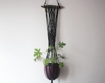 Black Macrame Plant Hanger: Boho Window Hanging Planter, Plant Accessories