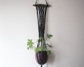 Black Macrame Plant Hanger / Modern Boho Decor / Black Planter / Long Hanging Planter / Macrame Window Decoration / Plant Accessories / Gift