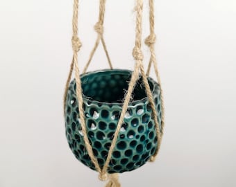 Raw Jute Macrame Hanging Planter / Hanging Lantern / Macrame Jar Holder for Tea Lights / Boho Wedding Decor / Indoor Outdoor Garden / Eco