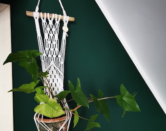 Hanging Macrame Plant Hanger: White Cotton Rope, Boho Home Decor