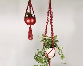 Set of 2 Macrame Plant Hangers / Boho Bohemian Decor Style / Red Jute Hanging Planter / Garden Decor / Plant Hanger Set / Mothers Day Gift