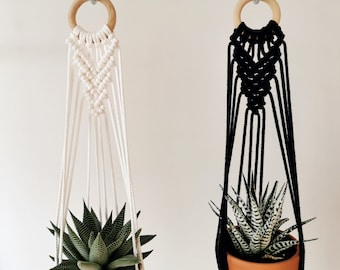 Black Macrame Plant Hanger: Modern Boho Air Plant, Succulent Holder
