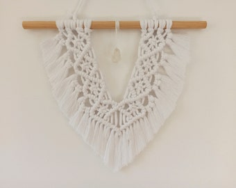Small Macrame Wall Hanging: Boho Knotted Art with Quartz