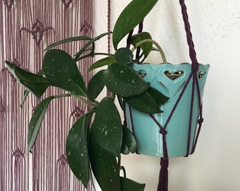 Aubergine Macrame Plant Hanger: Modern Boho Decor